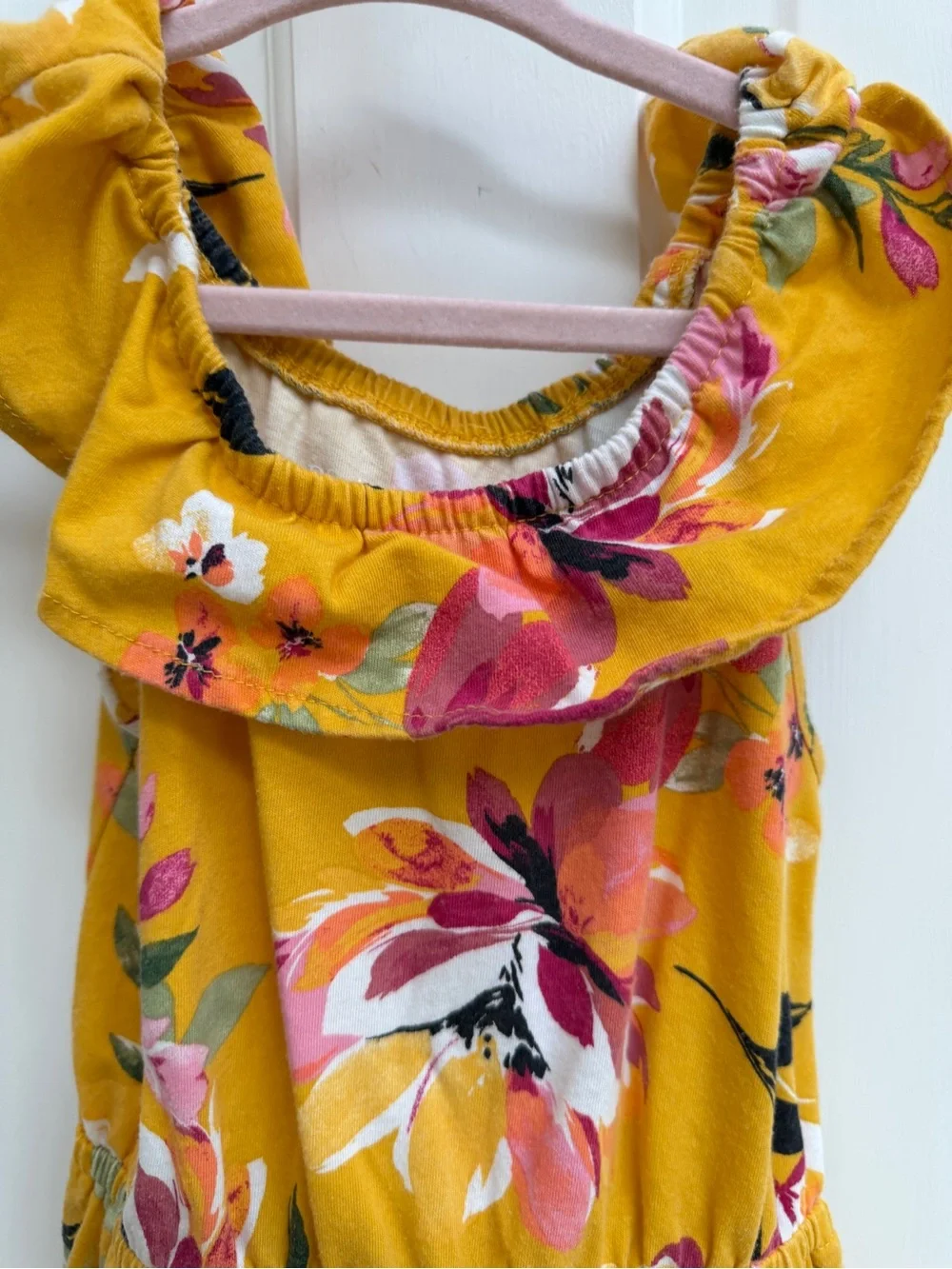 The Children's Place Girls S 5 6 Yellow Floral Ruffle Shoulder Dress